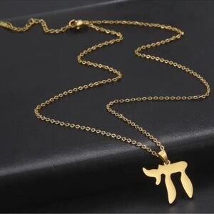 Good Luck Sign Of Life Hebrew Gold Letter Chai Necklace Stainless Steel Jewelry